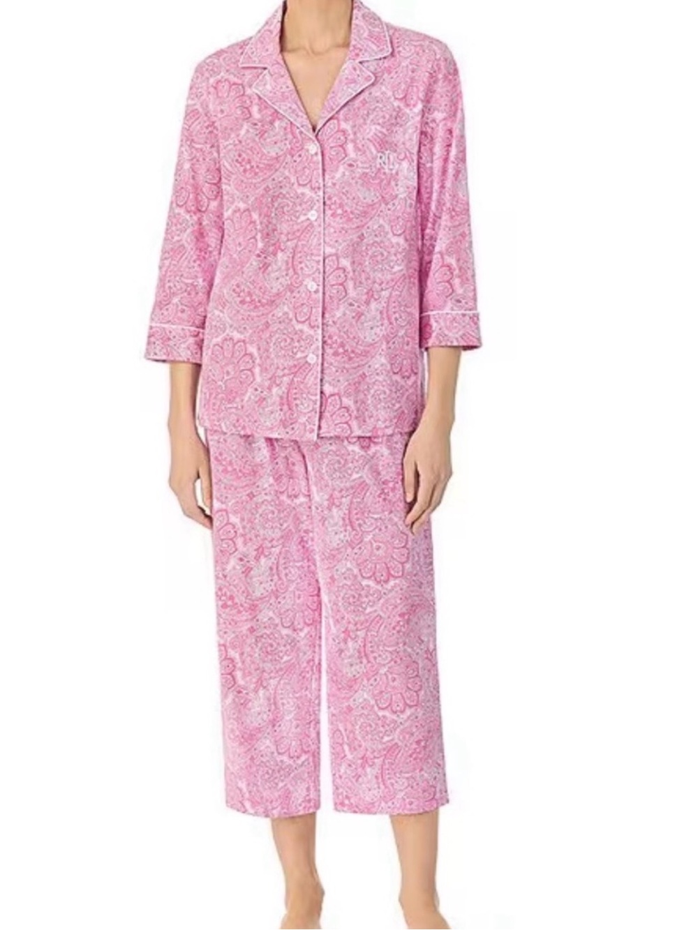 Lauren Ralph Lauren Paisley
Print Knit Notch Collar 3/4
Sleeve Crop
